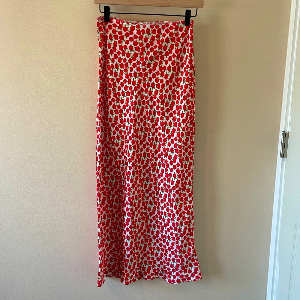 Topshop Rose Print Midi Skirt